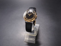 レア　変わりブラック文字盤　SEIKO　UNIQUE　15J　高級赤金機械　セイコー　ユニーク　15石　手巻き　純正新品ベルト付　稼働点検済み_画像6