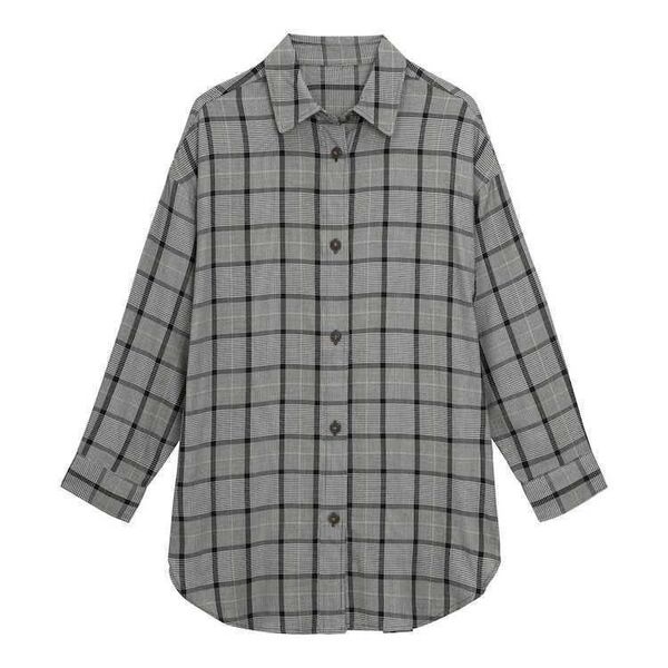 GUチェックオーバーサイズシャツ(長袖) グレーGRAY XLサイズ