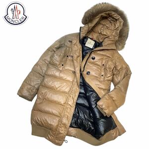 国内正規品 MONCLER モンクレール LUCIE DOWN COAT ナイロン ダウンジャケット ロング coat ラクーンファー 0 ベージュ レディース