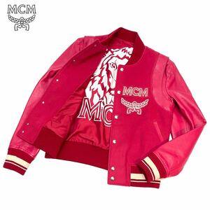 美品 正規品 MCM エムシーエム stadium jacket メルトン バーシティージャケット スタジャン デタッチャブルスリーブ ブルゾン ロゴ刺繍 XS