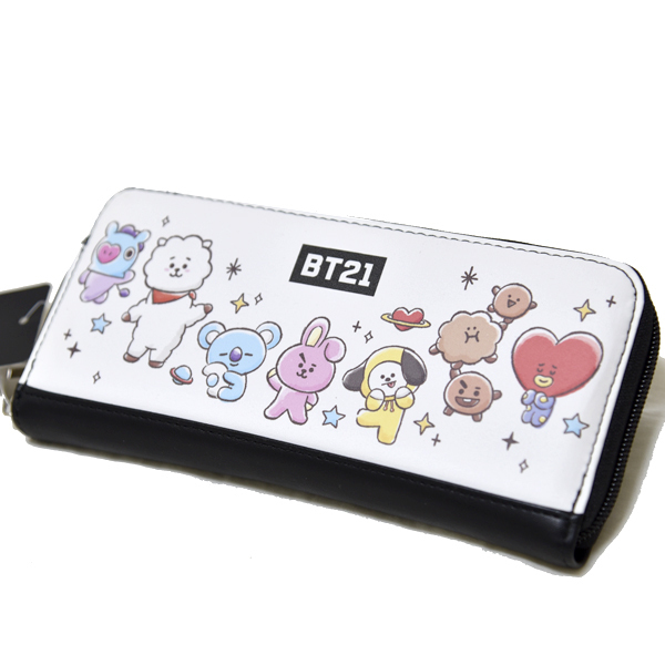 BT21 長財布 ラウンドファスナー LINE FRIENDS BTS レディース ホワイト 黒 キャラクター 未使用 ブラック レザー 女性用