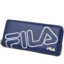 新品 FILA 長財布 ネイビー ラウンドファスナー フィラ オーロラビッグロゴ 未使用 紺 レザー ロングウォレット レディース メンズ_画像1