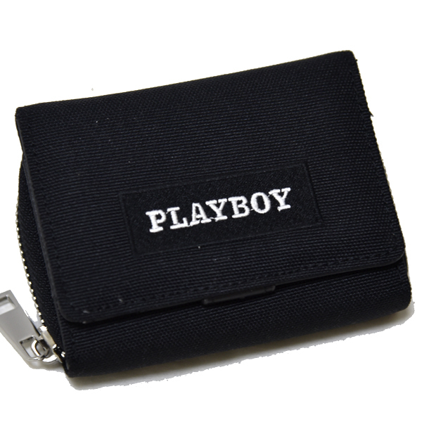 PLAYBOY コンパクトウォレット 新品 ラウンドファスナー プレイボーイ ブラック 黒 三つ折り財布 レディース 未使用