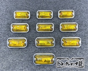 10個セット LED球付き 角 マーカー 黄色 角型 サイド ランプ 前開きタイプ ガラスレンズ デコトラ D0695D