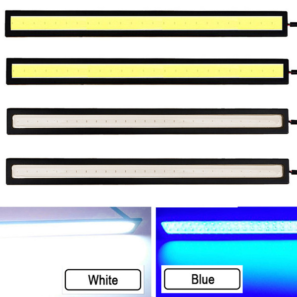 ◆ ４本セット ◆ LED デイライト バーライト 12V COB 全面発光 (ホワイト 2本 ＆ ブルー 2本) ◆ 17㎝ 両面テープ付き 防水 ◆