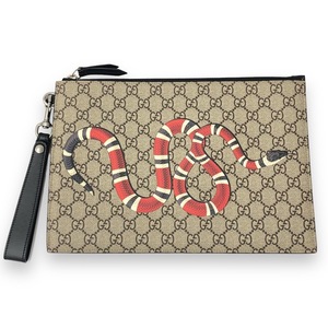 【ITP7YRSYU1PC】超美品 GUCCI グッチ GGスプリーム キングスネーク セカンドバッグ クラッチバッグ 蛇 アニマル 473904・4963374