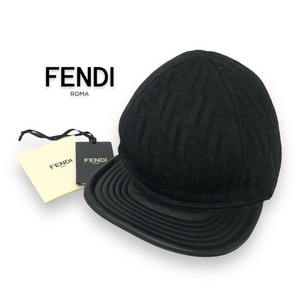 【ITXPJN4QHT6Z】美品 FENDI フェンディ キャップ 帽子 ズッカ柄 黒 ブラック 58