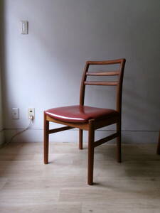 1970's　ジャパン　ヴィンテージ　チーク　無垢材　本革　椅子　チェア　B /青林製作所　日田工芸　北欧　デンマーク　J.L モラー