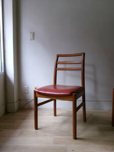 1970's　ジャパン　ヴィンテージ　チーク　無垢材　本革　椅子　チェア　D /青林製作所　日田工芸　北欧　デンマーク　J.L モラー
