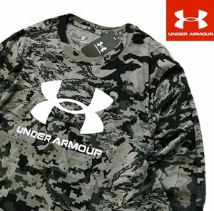 ●M179新品【メンズL】黒迷彩 アンダーアーマー UNDER ARMOUR ゴルフ トレーニング Tシャツ UA ABCカモ ロングスリーブTシャツ 長袖 