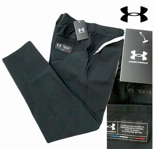 ●M184新品【メンズL】黒ブラック アンダーアーマーウーブンUNDERARMOUR ゴルフ ベルトループ テーパード パンツ オールシーズン