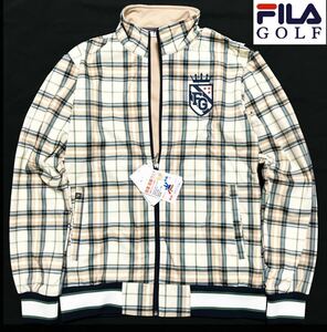 ◎076新品【メンズL】 白 チェック柄 FILA GOLF フィラ ゴルフ 防寒ストレッチ 3層ボンディング ブルゾン フルジップ ジャケット フリース