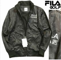 ◆H525新品 【メンズL】黒 迷彩 総柄 FILA GOLF フィラ ゴルフ ストレッチ 3層ボンディング ブルゾン フルジップ ジャケット 裏地フリース_画像1