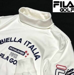 ◆H379新品【メンズXL(LL)】白 FILA GOLF フィラ ゴルフ フロントロゴ 起毛スムース 保温 長袖タートルネックシャツ 防寒 一枚で着用可