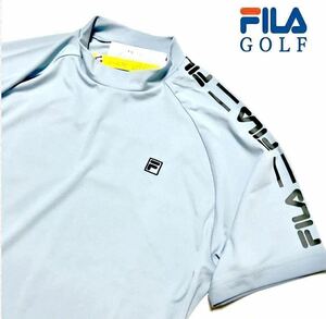 ◆H125新品【メンズXL(LL)】ライトブルー FILA GOLF フィラ ゴルフ スムース モックネック シャツ 吸汗速乾 ゴルフウエア接触冷感 UVカット