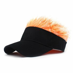 ウィッグ付サンバイザー 帽子 カツラ ウィッグヘア 髪の毛付き ウィッグ付き アウトドア スポー ゴルフ n549-A オレンジ