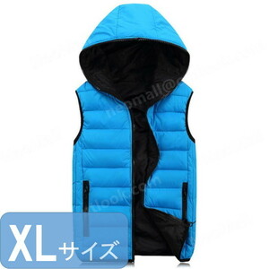シンプルな メンズ ダウンベスト 003 ブルー XLサイズ 中綿ダウン 中綿ベスト キルティング アウター 防寒 秋冬 暖かい