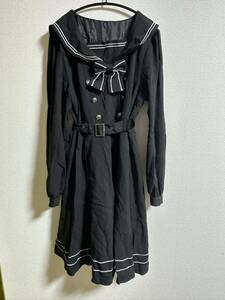  metamorphose * long sleeve sailor ribbon One-piece ( plain )* plus size * black * Metamorphose temps de fille*roli.ta