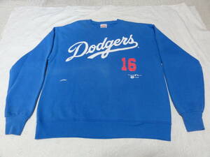 女性着用 古着 90s USA製 NUTMEG MILLS MLBロサンゼルスドジャース 野茂英雄 #16 スウェット トレーナー メンズM LA ヴィンテージ アメカジ