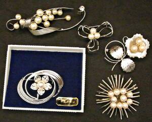 ^ pearl * pearl * brooch *5 point together * silver group * lady's * accessory tube 22262010