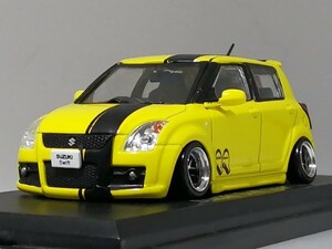 1/43 ノレブ Suzuki Swift Sport (2005) 改 アルミ 深リム ローダウン 改造 スイフト マフラー ライン MoonEyes デカール カスタム 国産