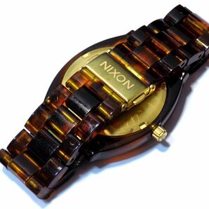 稼働品 NIXON/ニクソン◆タイムテラー アセテート べっ甲柄 金文字盤◆メンズ腕時計 クォーツ アナログ 3針 SSの画像3