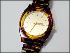 稼働品 NIXON/ニクソン◆タイムテラー アセテート べっ甲柄 金文字盤◆メンズ腕時計 クォーツ アナログ 3針 SS