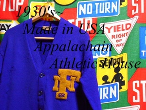 ★雰囲気抜群な1着★Made in USA製アメリカ製Appalachian Athletic Houseビンテージレタードウールカーディガン30s40s30年代40年代パープル