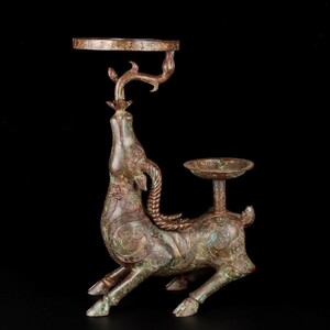 ▽鴻▽ 西周 青銅製 鹿燈盤 置物 古賞物 中国古玩 中国古美術