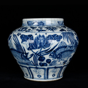 ▽鴻▽ 元 青花 魚藻紋罐 古陶瓷品 置物 古賞物 中国古玩 中国古美術