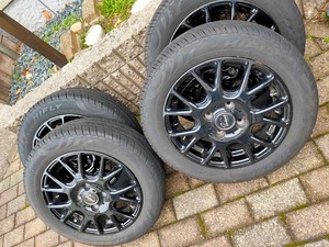 1円スタート　送料無料 中古 ノーマルタイヤ　155/65/14 14x4.5 +45 100x4　アルミセット 軽自動車