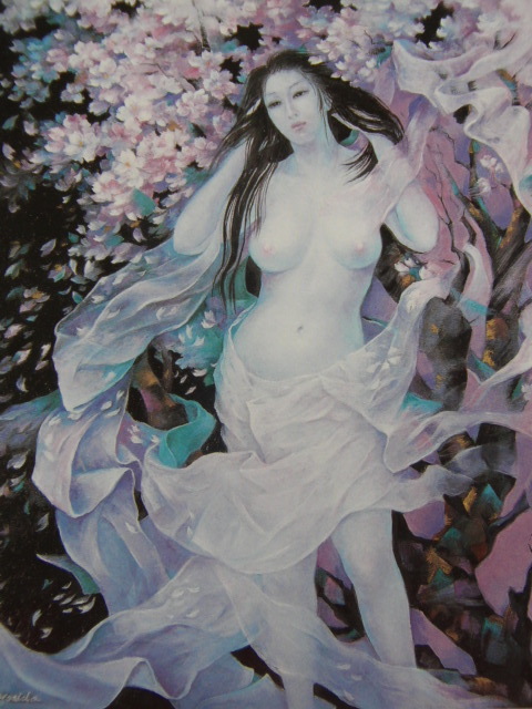 Hiroko Yoshida, [Sonidos de primavera], De un raro libro de arte enmarcado., Productos de belleza, Nuevo con marco, interior, primavera, Flores de cerezo, cuadro, pintura al óleo, retrato