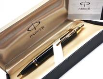 美品 PARKER/パーカー ボールペン ブラック/ゴールド ノック式 文具 筆記用具 ※冊子 箱付_画像2