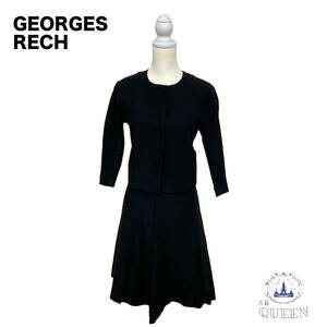 ☆美品☆ GEORGES RECH ジョルジュレッシュ スーツ フォーマル スカートスーツ上下 長袖 ノーカラー フライフロント レディース 36 34 h-14