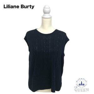 ☆美品☆ Liliane Burty リリアンビューティー トップス ニット セーター フレンチスリーブ クルーネック レディース ネイビー 日本製 q-39