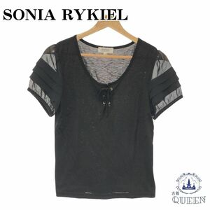 ☆美品☆ SONIA RYKIEL ソニアリキエル トップス カットソー シアー 半袖 レディース ブラック 38 日本製 901-2253 送料無料 古着