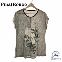 ☆美品☆ FinatRouge トップス Tシャツ 半袖 レディース ブラック グレー 花模様入り M-L 901-2490 送料無料 古着_画像1