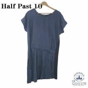 【訳アリ】 Half Past 10 ワンピース 切り返し 膝丈 半袖 レディース ネイビー キュプラ 901-2392 送料無料 古着