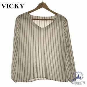 【訳アリ】 VICKY ビッキー トップス シャツ カジュアル 長袖 レディース ホワイト ストライプ 2 901-2391 送料無料 古着