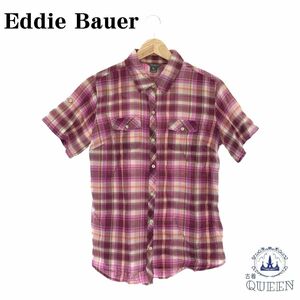 ☆美品☆ Eddie Bauer エディーバウアー トップス ブラウス シャツ 半袖 チェック ボタン オシャレ レディース 総柄 PS 901-2825 送料無料