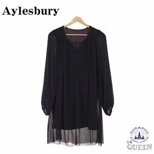 ☆美品☆ Aylesbury アリスバーリー ワンピース 長袖 ひざ丈 きれいめ オシャレ レディース ブラック 11 901-2098 送料無料