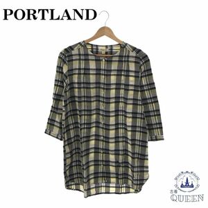 ☆美品☆ PORTLAND ポートランド トップス シャツ 七分袖 チェック カジュアル オシャレ レディース ブラック 2 901-3234 送料無料