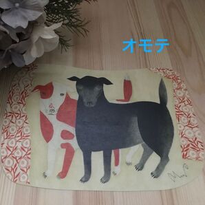 森田MiW ポストカード ミニポスター 【黒犬チョークと赤班犬のテン】