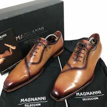 【マグナーニ】本物 MAGNANNI 靴 26.5cm 茶 ビジネスシューズ 内羽根式 本革 レザー 男性用 メンズ スペイン製 42 保存袋 箱付_画像1