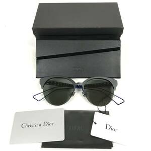 美品【ディオール】本物 Christian Dior サングラス Dior ama Club ロゴ金具 G5V2K ブルー メンズ レディース 伊製 ケース 箱付 送料520円