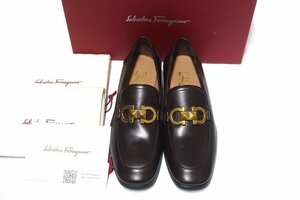 定価10万 新品未使用 Salvatore Ferragamo フェラガモ RUDVIL ガンチー二 ビット ローファー シューズ カーフ レザー メンズ 7 EE