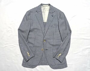  regular price 20 ten thousand beautiful goods CARUSOka Roo zo check tailored jacket white × blue wool silk linen men's 44 spring summer thing blaser 