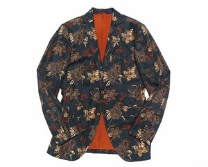 19SS 定価20万 極美品 ETRO エトロ ボタニカル柄 ストレッチコットン テーラードジャケット ダークネイビー メンズ 46 フローラル柄 花柄