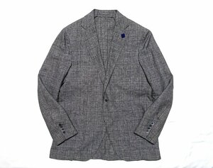 ブートニエール付 定価15万 超美品 LARDINI ラルディーニ SPECIAL Lライン グレンプレイド テーラードジャケット ウール リネン メンズ 50