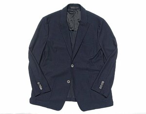 17SS 美品 GIORGIO ARMANI ジョルジオアルマーニ 革タグ ストレッチジャージー メッシュ テーラードジャケット ダークネイビー メンズ 56